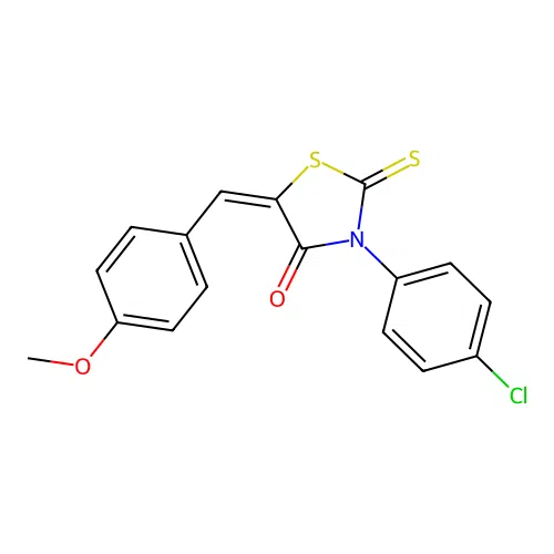(E)-3-(4-chlorophenyl)-5-(4-methoxybenzylidene)-2-thioxothiazolidin-4-one structure