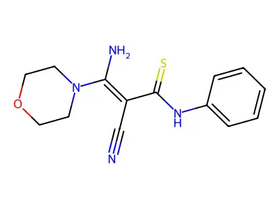 3-amino-2-cyano-3-morpholino-N-phenyl-2-propenethioamide structure