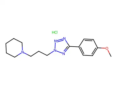 Piperidine, 1-(3-(5-(4-methoxyphenyl)-2H-tetrazol-2-yl)propyl)-, monohydrochloride structure