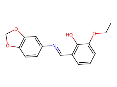 2-[(E)-(1,3-benzodioxol-5-ylimino)methyl]-6-ethoxyphenol structure