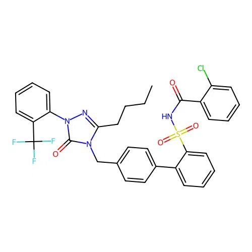 N-[[4'-[[3-Butyl-1,5-dihydro-5-oxo-1-[2-(trifluoromethyl)phenyl]-4H-1,2,4-triazol-4-yl]methyl][1,1'-biphenyl]-2-yl]sulfonyl]-2-chlorobenzamide structure