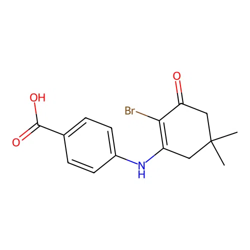 4-((2-Bromo-5,5-dimethyl-3-oxocyclohex-1-en-1-yl)amino)benzoic acid structure