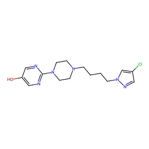 5-Pyrimidinol, 2-[4-[4-(4-chloro-1H-pyrazol-1-yl)butyl]-1-piperazinyl]- structure