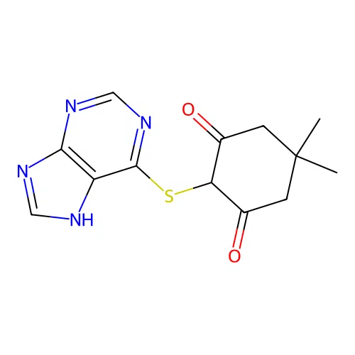 5,5-dimethyl-2-(9H-purin-6-ylsulfanyl)cyclohexane-1,3-dione structure
