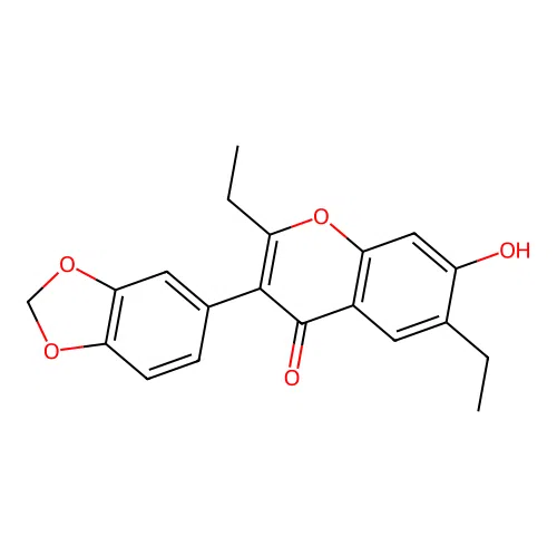 3-(benzo[d][1,3]dioxol-5-yl)-2,6-diethyl-7-hydroxy-4H-chromen-4-one structure