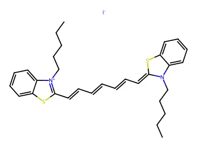 3-pentyl-2-[7-(3-pentyl-1,3-benzothiazol-3-ium-2-yl)hepta-2,4,6-trienylidene]-1,3-benzothiazole iodide structure
