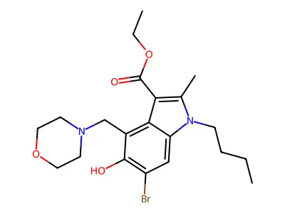 ethyl 6-bromo-1-butyl-5-hydroxy-2-methyl-4-(morpholin-4-ylmethyl)-1H-indole-3-carboxylate structure