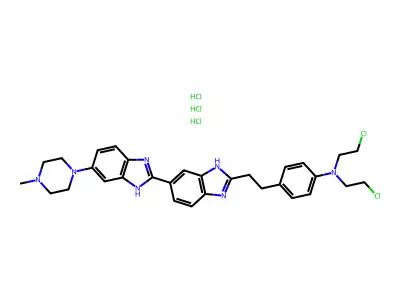 Benzenamine, N,N-bis(2-chloroethyl)-4-(2-(5-(4-methyl-1-piperazinyl)(2,5'-bi-1H-benzimidazol)-2'-yl)ethyl)-, hydrochloride, hydrate (1:3:3) structure