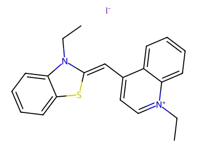 3-Ethyl-2-[(1-ethylquinolin-1-ium-4-yl)methylidene]-1,3-benzothiazole iodide structure