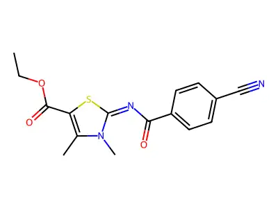 Ethyl 2-(4-cyanobenzoyl)imino-3,4-dimethyl-1,3-thiazole-5-carboxylate structure