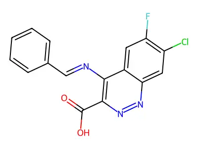 7-Chloro-6-fluoro-4-((phenylmethylene)amino)-3-cinnolinecarboxylic acid structure