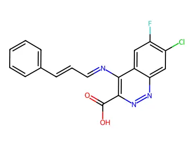 7-Chloro-4-(cinnamylideneamino)-6-fluorocinnoline-3-carboxylic acid structure