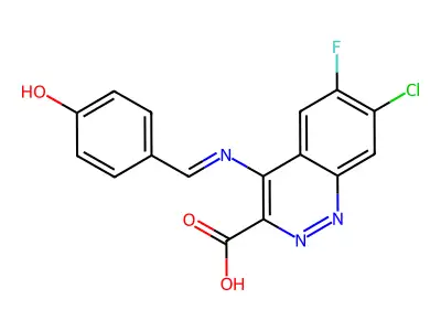 7-Chloro-6-fluoro-4-(((4-hydroxyphenyl)methylene)amino)-3-cinnolinecarboxylic acid structure