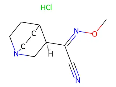 (3R)-N-methoxy-1-azabicyclo[2.2.2]octane-3-carboximidoyl cyanide;hydrochloride structure