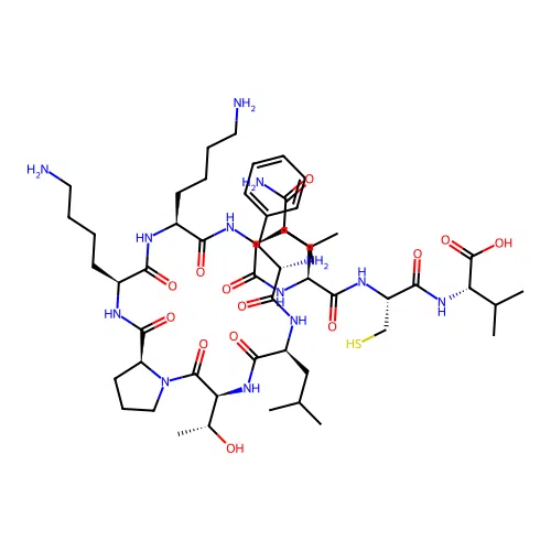 H-Phe-Leu-Thr-Pro-Lys-Lys-Leu-Gln-Cys-Val-OH structure