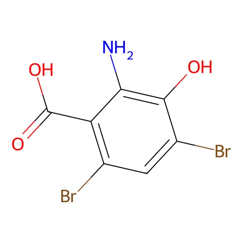 2-Amino-4,6-dibromo-3-hydroxybenzoic acid structure