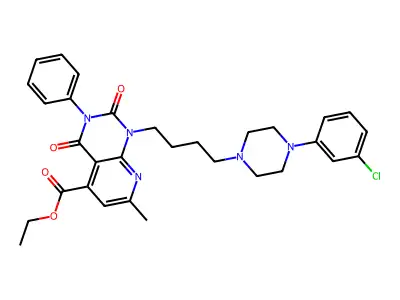 Pyrido(2,3-d)pyrimidine-5-carboxylic acid, 1,2,3,4-tetrahydro-1-(4-(4-(3-chlorophenyl)-1-piperazinyl)butyl)-2,4-dioxo-7-methyl-3-phenyl-, ethyl ester structure