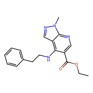 ethyl 1-methyl-4-(phenethylamino)-1H-pyrazolo[3,4-b]pyridine-5-carboxylate structure