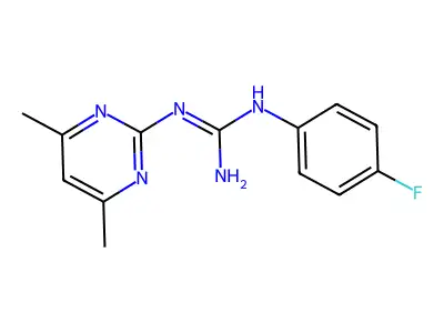 N-(4,6-dimethylpyrimidin-2-yl)-N'-(4-fluorophenyl)guanidine structure