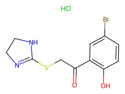 Ethanone, 1-(5-bromo-2-hydroxyphenyl)-2-((4,5-dihydro-1H-imidazol-2-yl)thio)-, monohydrochloride structure