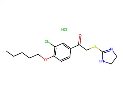 Ethanone, 1-(3-chloro-4-(pentyloxy)phenyl)-2-((4,5-dihydro-1H-imidazol-2-yl)thio)-, monohydrochloride structure