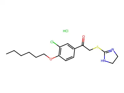 Ethanone, 1-(3-chloro-4-(hexyloxy)phenyl)-2-((4,5-dihydro-1H-imidazol-2-yl)thio)-, monohydrochloride structure