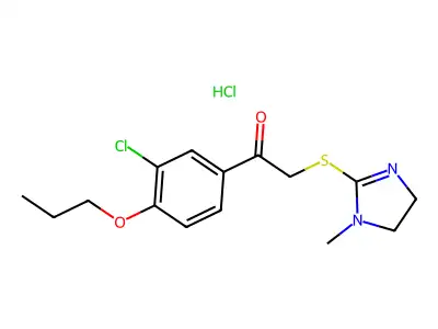 Acetophenone, 3'-chloro-2-((1-methyl-2-imidazolin-2-yl)thio)-4'-propoxy-, monohydrochloride structure