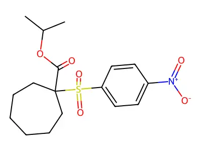 Cycloheptanecarboxylic acid, 1-((4-nitrophenyl)sulfonyl)-, 1-methylethyl ester structure