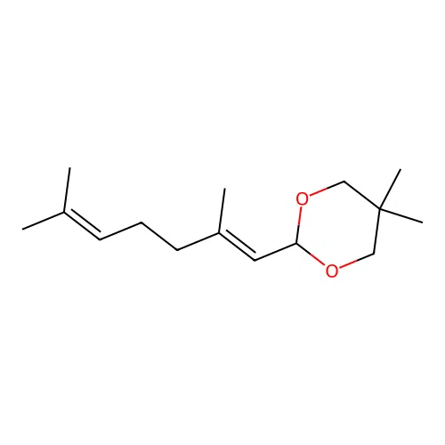 (E)-2-(2,6-dimethylhepta-1,5-dien-1-yl)-5,5-dimethyl-1,3-dioxane structure