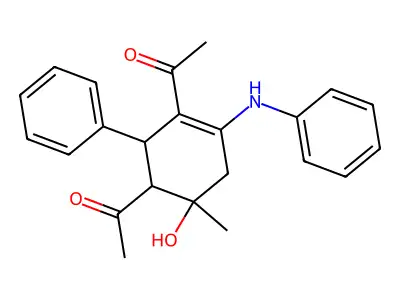 1-(3-Acetyl-4-anilino-6-hydroxy-6-methyl-2-phenylcyclohex-3-en-1-yl)ethanone structure