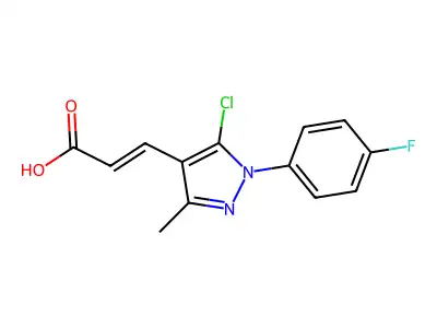 3-[5-chloro-1-(4-fluorophenyl)-3-methyl-1H-pyrazol-4-yl]acrylic acid structure
