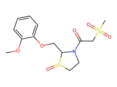 Thiazolidine, 2-((2-methoxyphenoxy)methyl)-3-((methylsulfonyl)acetyl)-, 1-oxide structure