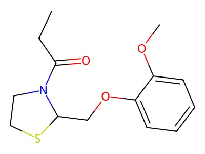 Thiazolidine, 2-((2-methoxyphenoxy)methyl)-3-(1-oxopropyl)- structure