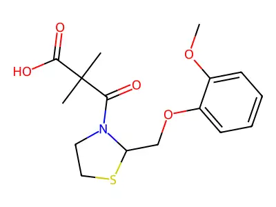 alpha,alpha-Dimethyl-2-((2-methoxyphenoxy)methyl)-beta-oxo-3-thiazolidinepropanoic acid structure