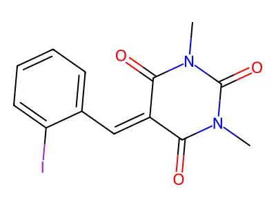 5-[(2-Iodophenyl)methylidene]-1,3-dimethyl-1,3-diazinane-2,4,6-trione structure