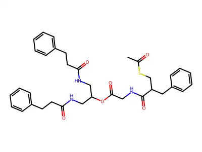 1,3-bis(3-phenylpropanoylamino)propan-2-yl 2-[[2-(acetylsulfanylmethyl)-3-phenylpropanoyl]amino]acetate structure