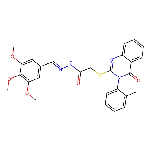 2-{[3-(2-methylphenyl)-4-oxo-3,4-dihydroquinazolin-2-yl]sulfanyl}-N'-[(E)-(3,4,5-trimethoxyphenyl)methylidene]acetohydrazide structure