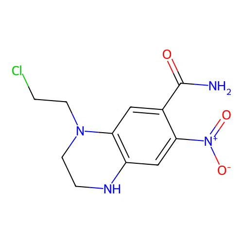 4-(2-chloroethyl)-7-nitro-2,3-dihydro-1H-quinoxaline-6-carboxamide structure