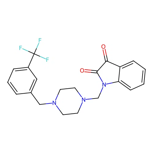 1-[[4-[[3-(Trifluoromethyl)phenyl]methyl]piperazin-1-yl]methyl]indole-2,3-dione structure