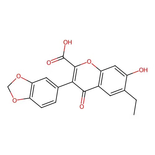 3-(1,3-benzodioxol-5-yl)-6-ethyl-7-hydroxy-4-oxochromene-2-carboxylic acid structure