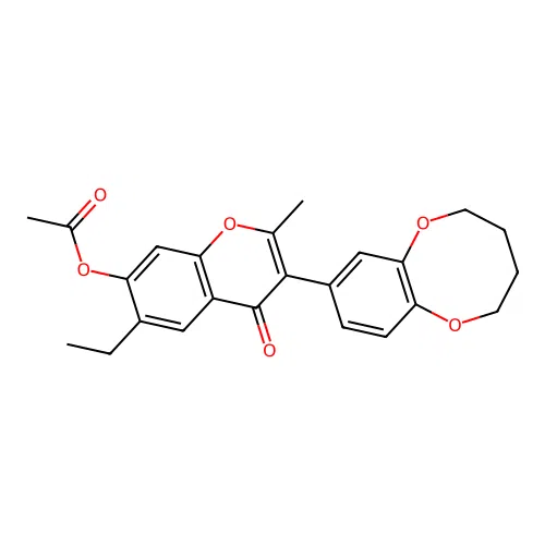 7-acetoxy-3-(1,6-benzodioxocan-8-yl)-6-ethyl-2-methylchromone structure