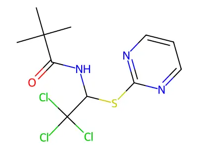 2,2-dimethyl-N-[2,2,2-trichloro-1-(2-pyrimidinylthio)ethyl]propanamide structure