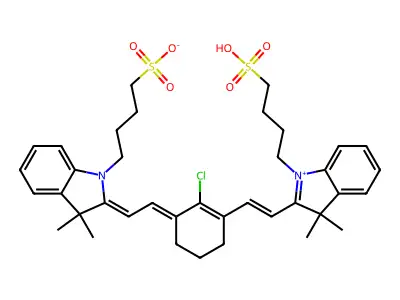 2-[(1E)-2-[(3E)-2-chloro-3-{2-[(2E)-3,3-dimethyl-1-(4-sulfobutyl)indol-2-ylidene]ethylidene}cyclohex-1-en-1-yl]ethenyl]-3,3-dimethyl-1-(4-sulfobutyl)indol-1-ium structure