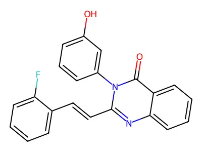 2-[(E)-2-(2-fluorophenyl)ethenyl]-3-(3-hydroxyphenyl)quinazolin-4-one structure