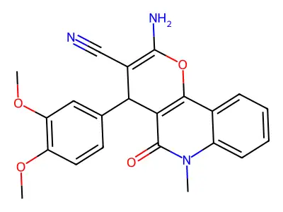 2-amino-4-(3,4-dimethoxyphenyl)-6-methyl-5-oxo-5,6-dihydro-4H-pyrano[3,2-c]quinoline-3-carbonitrile structure