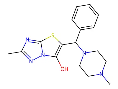 2-methyl-5-((4-methylpiperazin-1-yl)(phenyl)methyl)thiazolo[3,2-b][1,2,4]triazol-6-ol structure