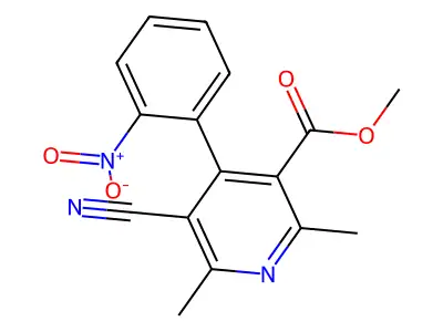 3-Pyridinecarboxylic acid, 5-cyano-2,6-dimethyl-4-(2-nitrophenyl)-, methyl ester structure