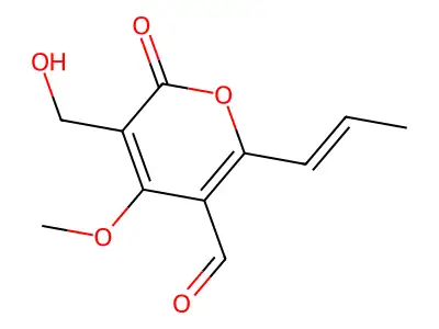 5-(Hydroxymethyl)-4-methoxy-6-oxo-2-prop-1-enylpyran-3-carbaldehyde structure