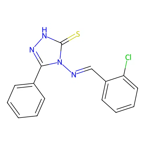 4-{[(E)-(2-chlorophenyl)methylidene]amino}-5-phenyl-4H-1,2,4-triazole-3-thiol structure