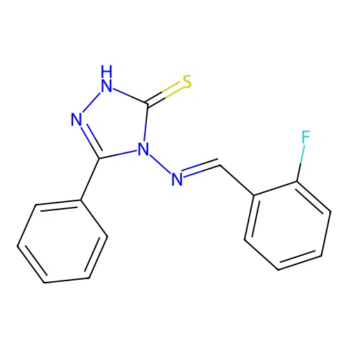 4-{[(E)-(2-fluorophenyl)methylidene]amino}-5-phenyl-4H-1,2,4-triazole-3-thiol structure